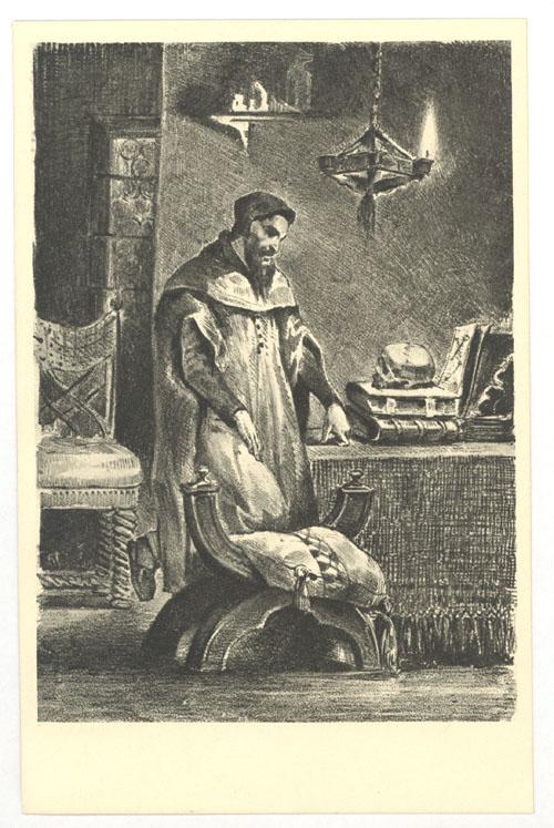 Delacroix, Illustrationen zu Goethes Faust, Blatt 1: Studierzimmer, Faust allein
