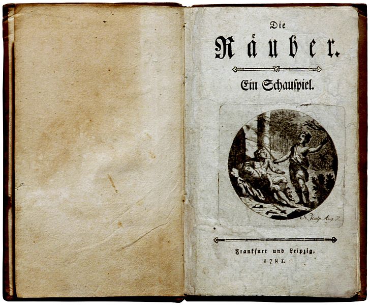Titelblatt des Erstdruckes 'Die Räuber', noch ohne Nennung des Verfassers