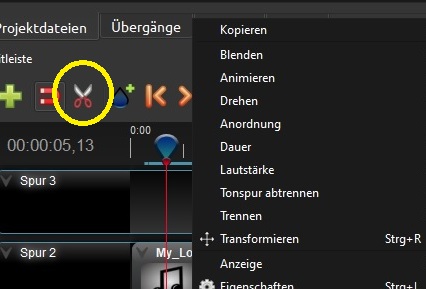 Screenshot des Bildschirms zum Schneiden des Videos