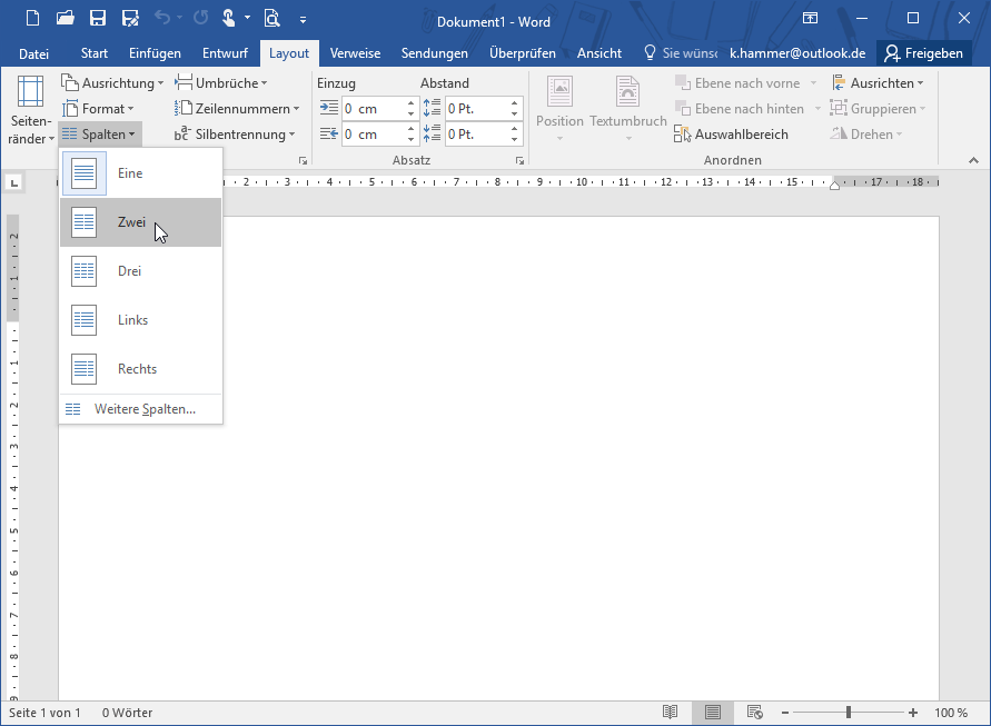 Spalten einfügen - Word
