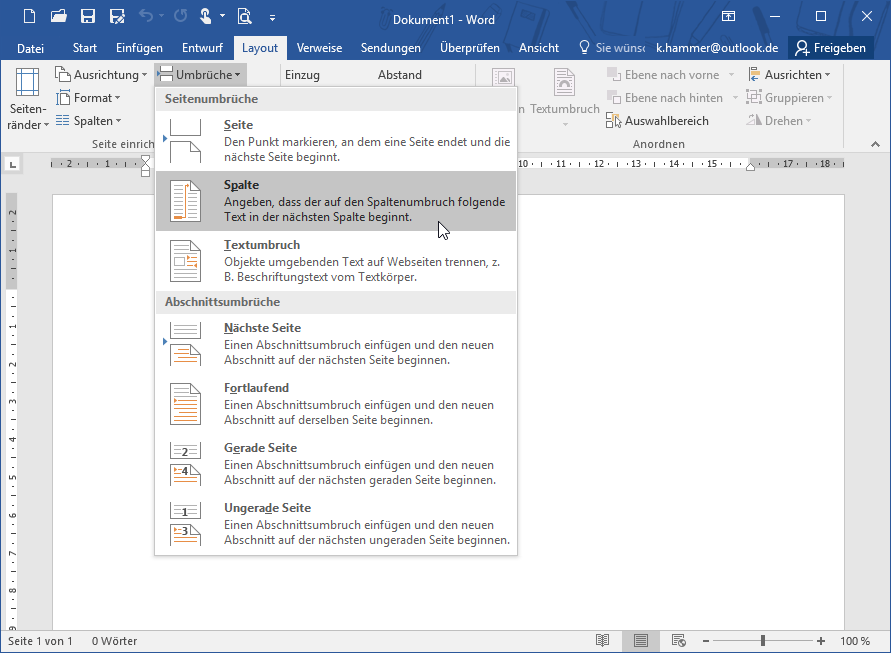 Spaltenumbruch einfügen - Word