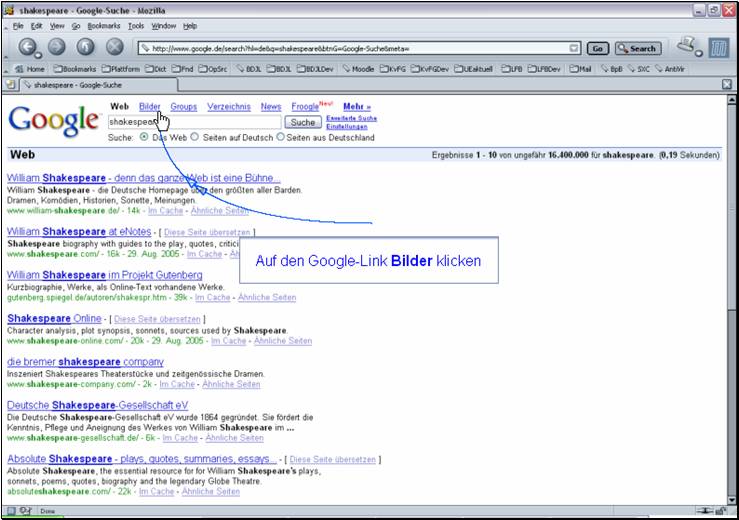 Google Link Bilder anklicken