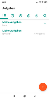 Aufgaben in der App OpenTasks, angezeigt wird zusätzlich sie Aufgabenliste 'Meine Aufgaben lehrkraft 1'