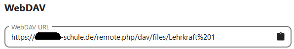 Geöffnete Datei-Einstellungen mit Ansicht der WebDAV URL