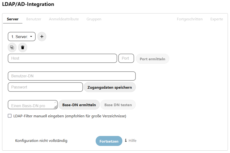 Startseite des Assistenten zur LDAP Integration