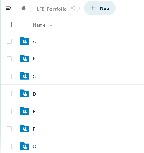 Ordner A bis G zur Verdeutlichung des Aufbaus des Portfolios.