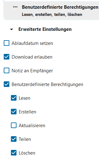 Geöffnetes Menü zur Erteilung der Ordnerberechtigungen