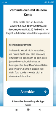 Sicherheitswarnung vor Anmeldung am Nextcloudkonto