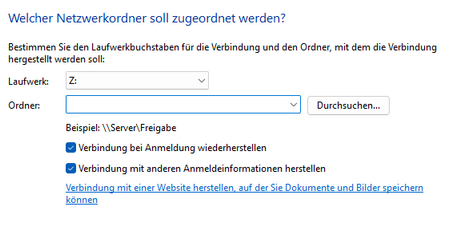 Dialog Netzlaufwerk verbinden in Windows