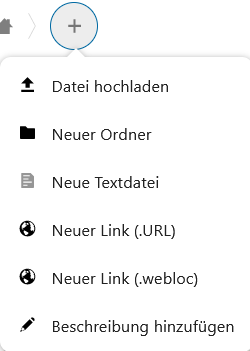 Aufgeklapptes Menü der App Dateien