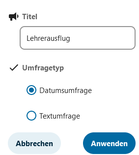 Geöffnetes Menü zum Erstellen einer neuen Umfrage