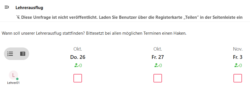 Ansicht des Hauptfensters mit Datumsoptionen zum Auswählen.