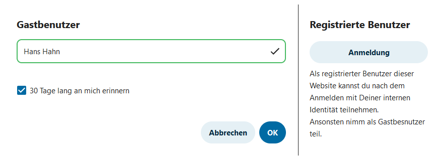 Ansicht des Registrierungsfensters für Teilnehmende der Umfrage