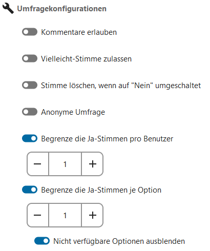 Ansicht der Umfrageoptionen