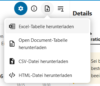 Geöffnetes Menü zur Auswahl der Optionen zum Herunterladen des Abstimmungsergebnisses als Datei.