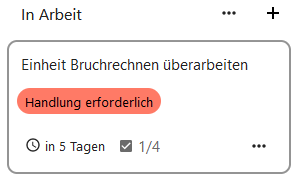 Veränderte Ansicht der Karte, angezeigt wird, dass 1 von 4 Teilaufgaben erledigt wurde.