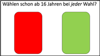 Symbolische Kärtchen zur Abstimmung mit den Farben Rot und Grün