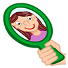 clipart: Ein Mädchen betrachtet sich in einem Hand Spiegel