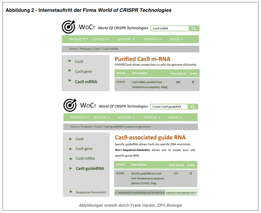 Internetauftritt der Firma World of CRISPR Technologies