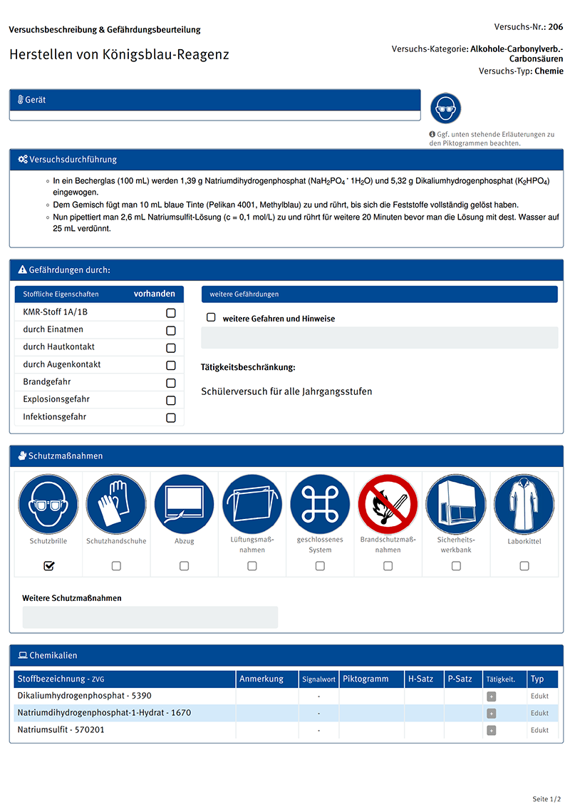 Versuchsbeschreibung und Gefährdungsbeurteilung
Herstellen von Königsblau-Reagenz