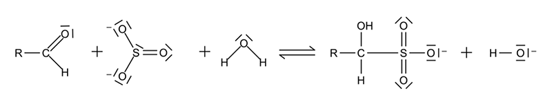 Chemische Reaktionsgleichung, Nucleophile Addition zwischen einem Aldehyd und dem Sulfit-Ion
