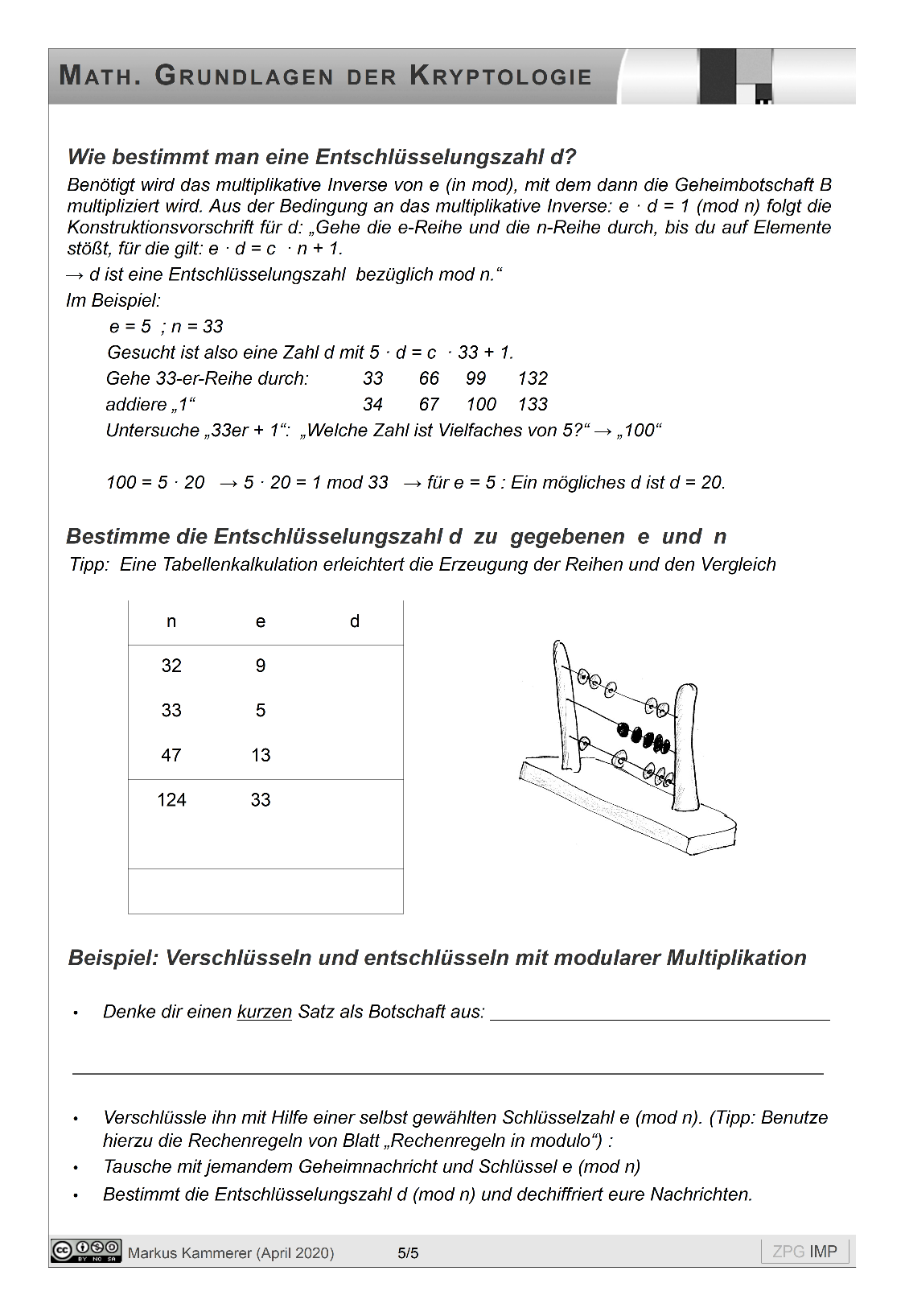 Verschlüsselung mittels modularer Multiplikation, Seite 5