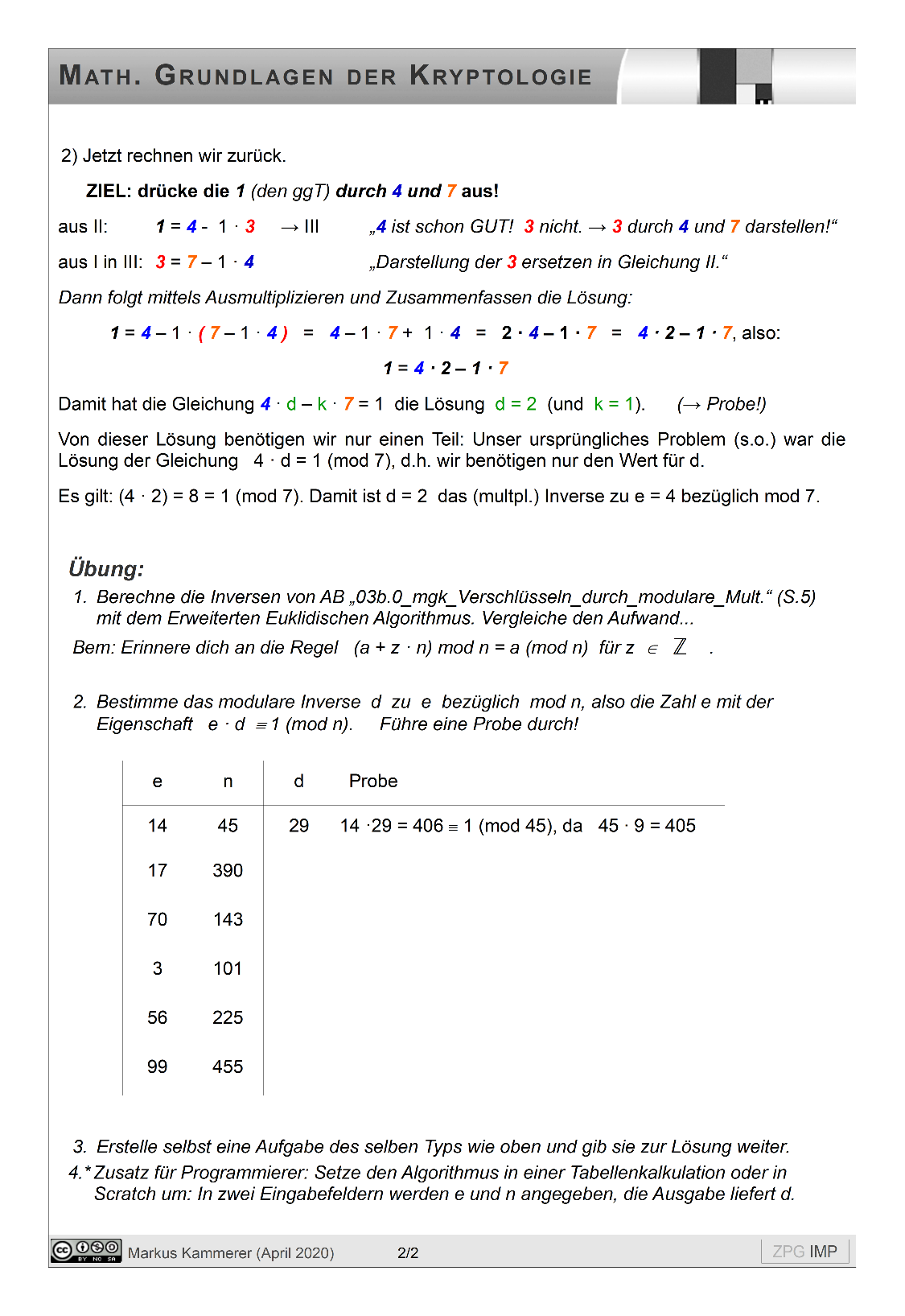 Erweiterter Euklidischer Algorithmus, Seite 2