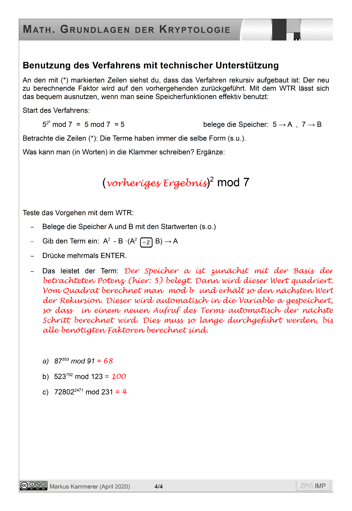 Modulares Potenzieren (Casio): Lösung, Seite 4