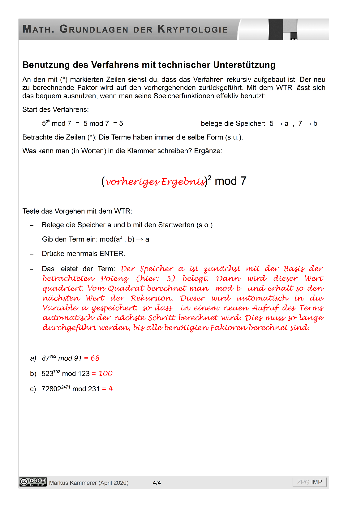 Modulares Potenziren (TI): Lösung, Seite 4