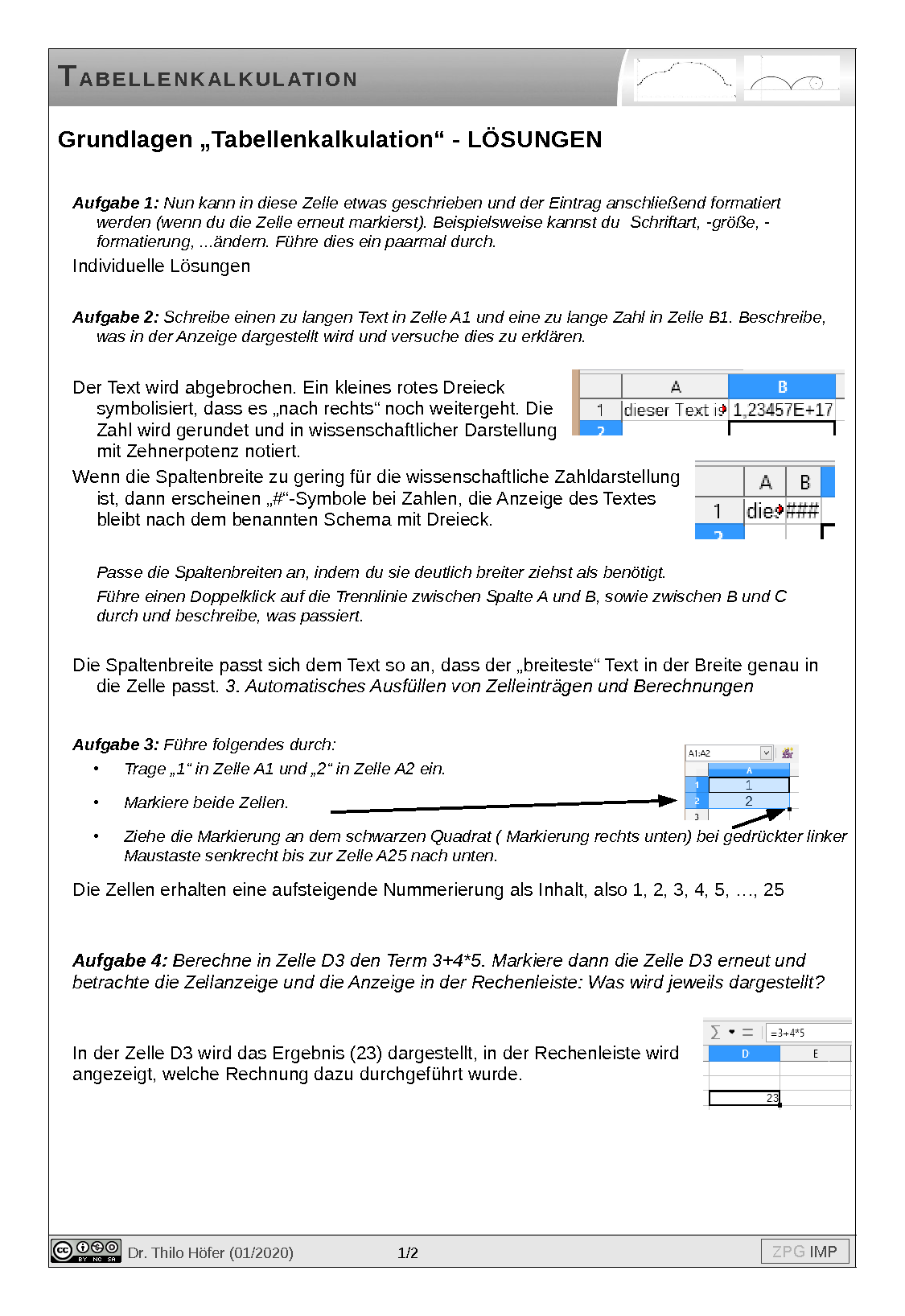 Tabellenkalkulation: Grundlagen: Lösung, Seite 1