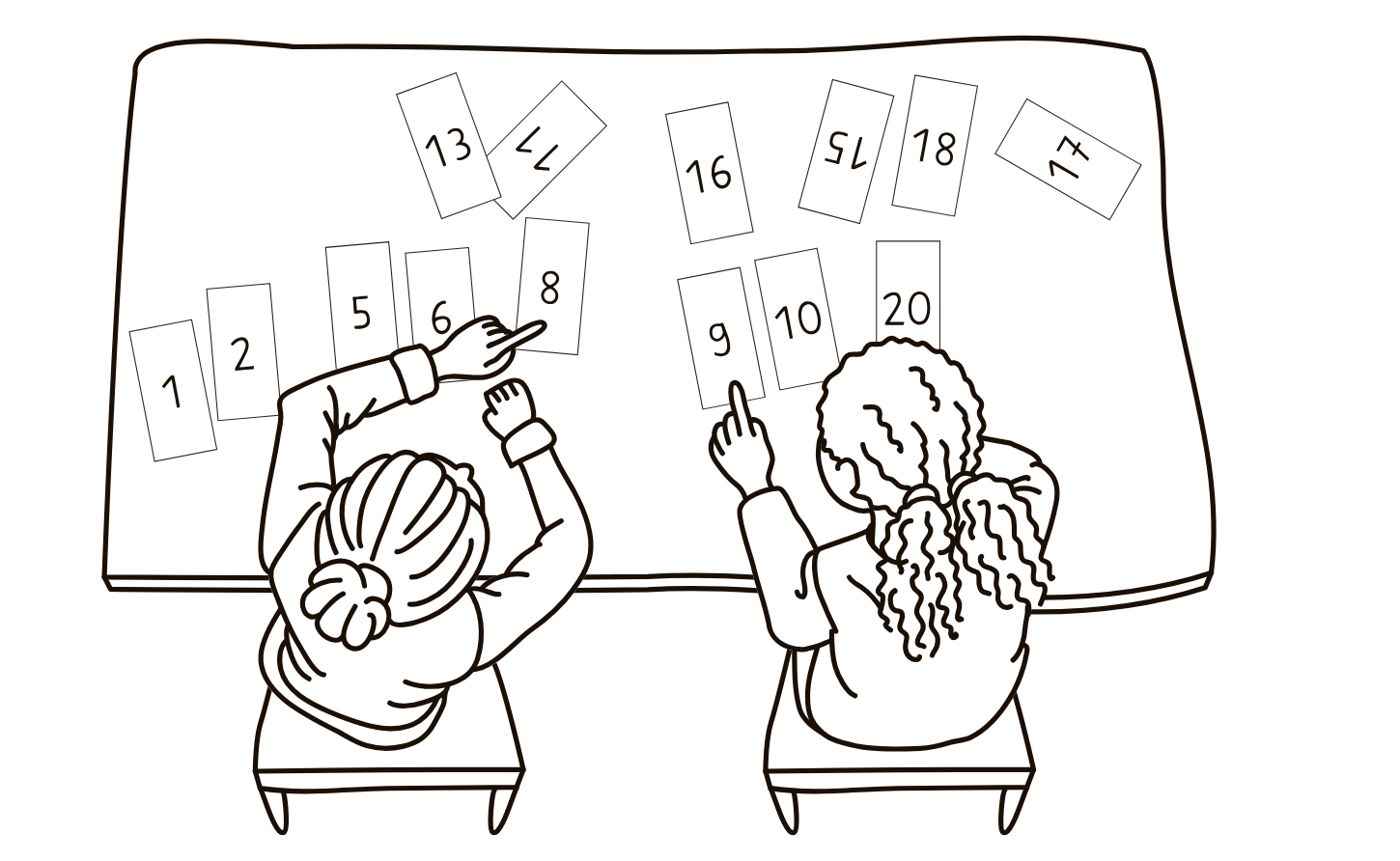 Abbildung zwei Kinder am Tisch mit Zahlenkarten