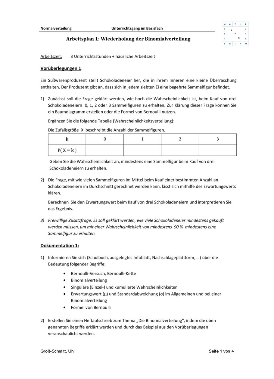 Planarbeit: Wiederholung Binomialverteilung, Seite 1