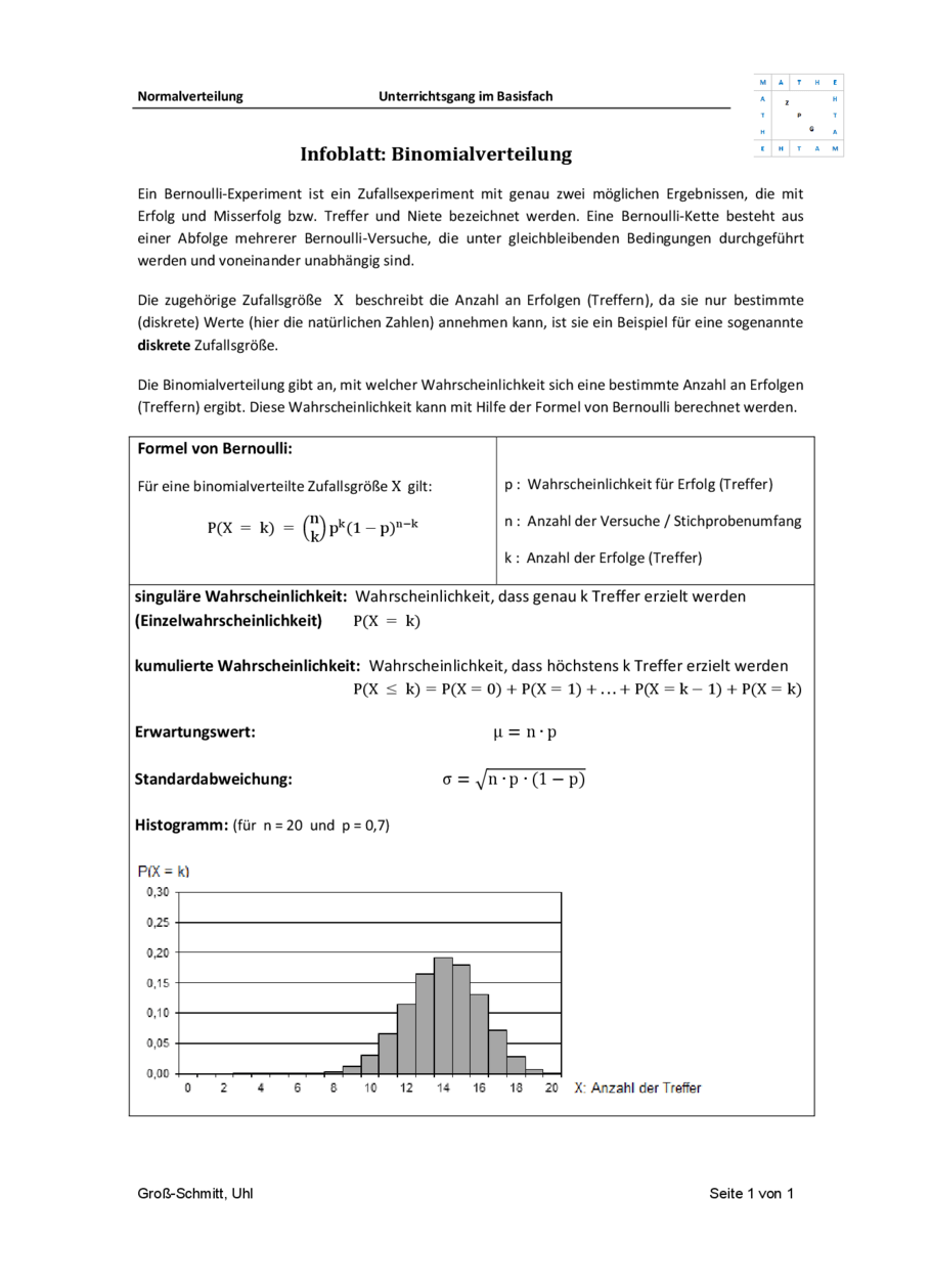 Infoblatt Binomialverteilung