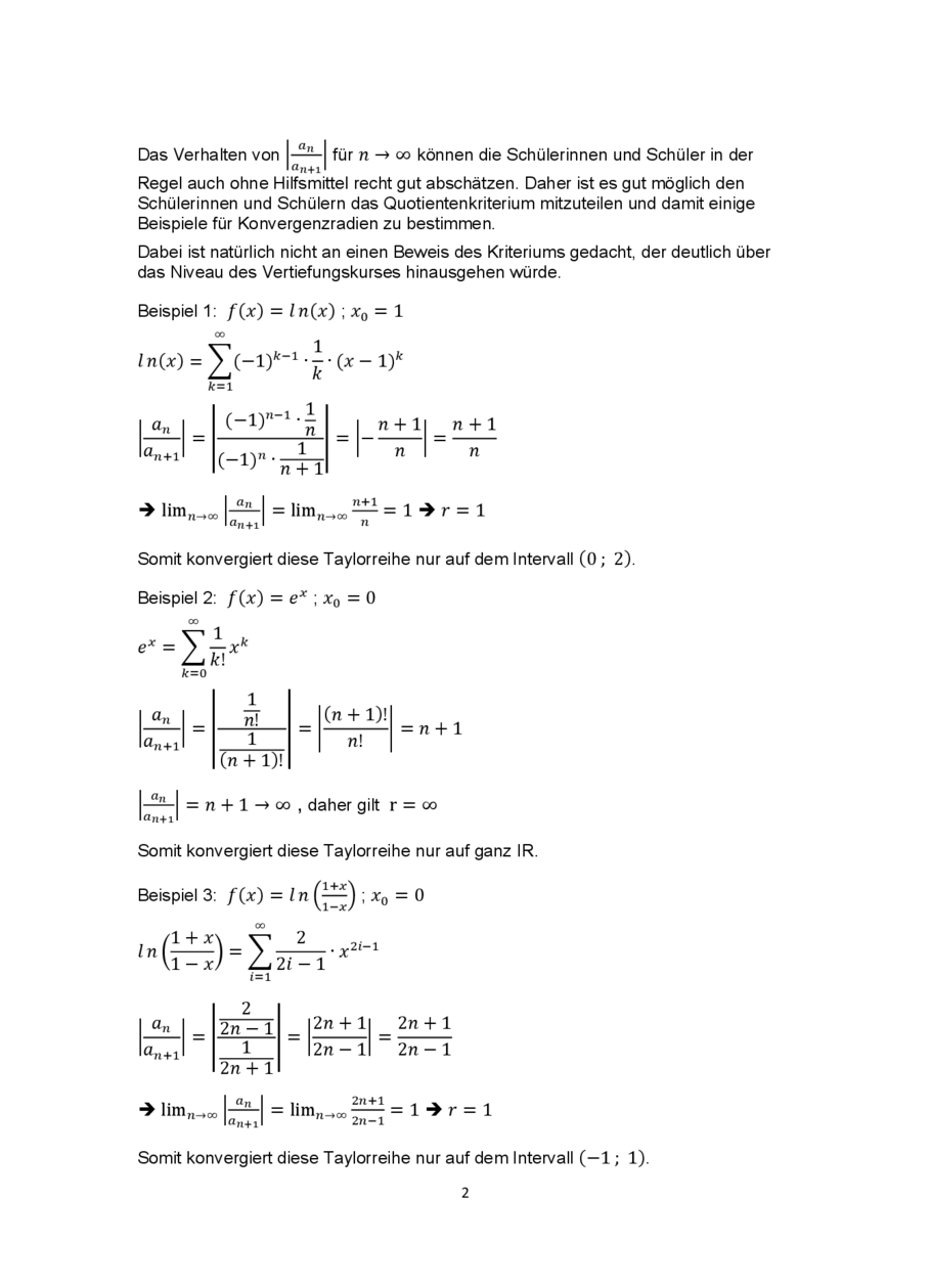 Beispiele für Konvergenzradien von Taylorreihen, Seite 2
