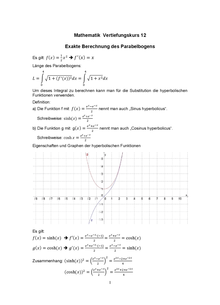 Exakte Berechnung des Parabelbogens, Seite 1