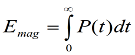 Die Gesamtenergie E_mag ist gleich das Integral von 0 bis unendlich über die Leistung P(t)