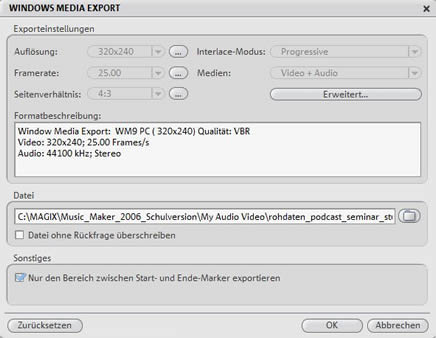 Windows Media Export