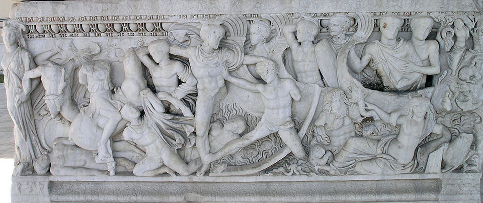 Bild vom Kampf bei den Schiffen vor Troja, Attischer Sarkophag