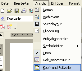 Word Menu für Kopf- und Fusszeilen