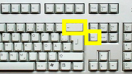Tastatur mit markierter Backspace und Entfernen Taste